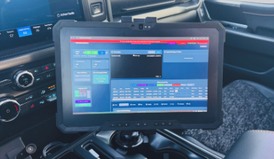 Rugged Windows tablet running MeasurePRO installed in a vehicle